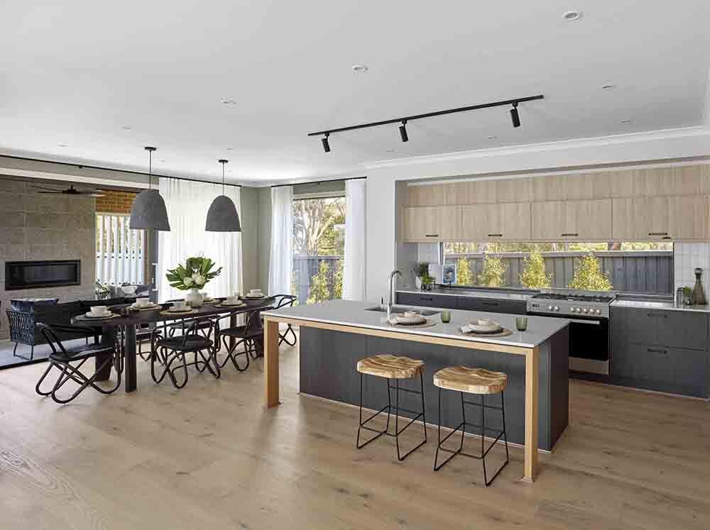 2. The Merricks MK2 display home at Cowes, Victoria mixes light and dark timber for a stunning contrast
